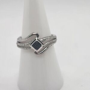 Jane Seymour Sterling Silver & Blue & Clear Diamond Ring (6.5)